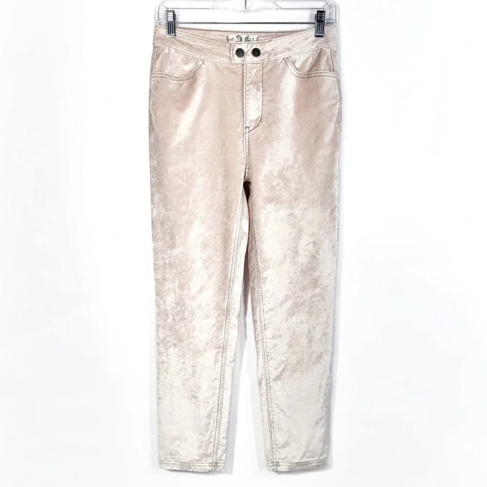 Free People Velvet Champagne Cream High Waist Cropped Skinny Pants Size 26, 2 - Picture 2 of 11